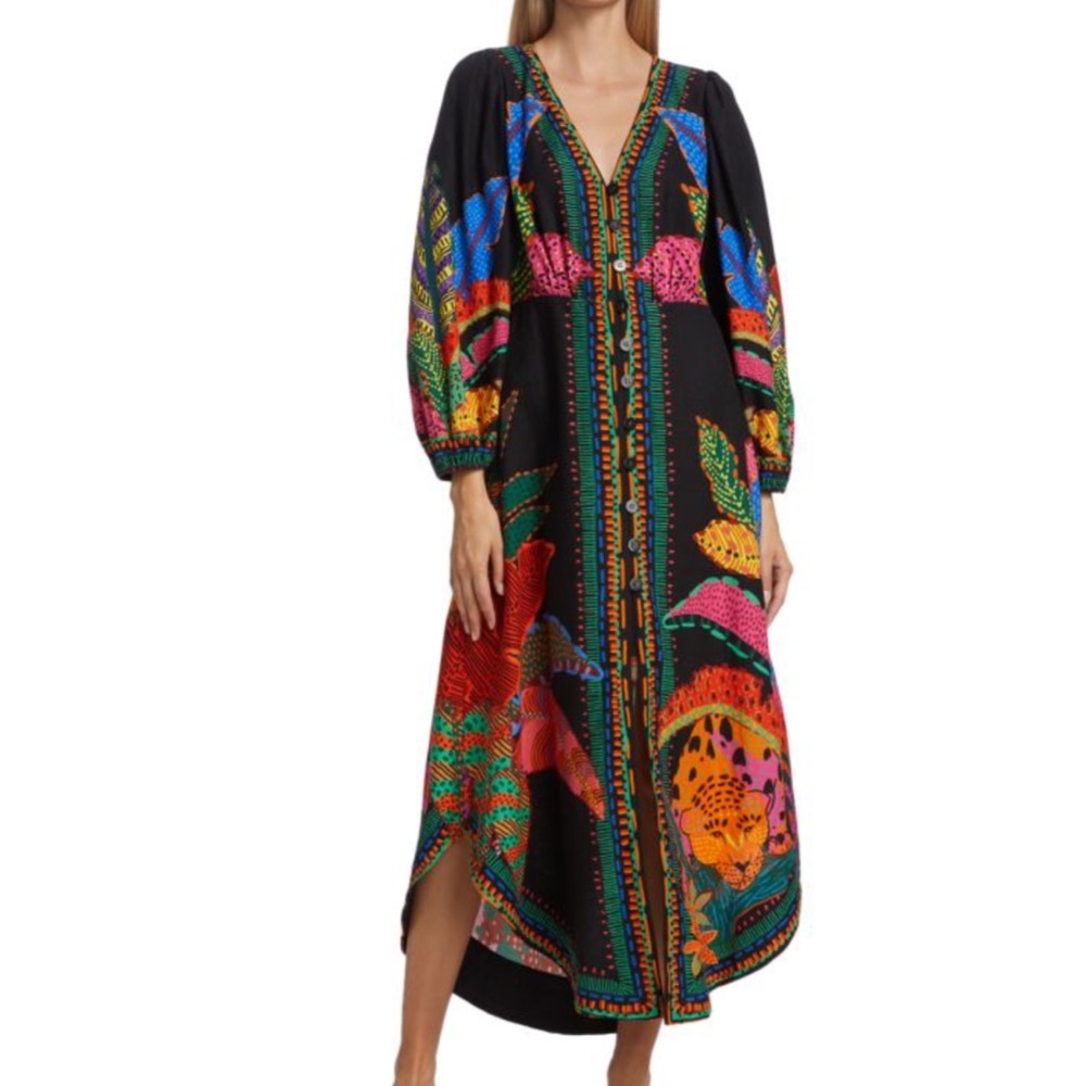 FARM Rio Colorful Jungle Long Sleeve Dress